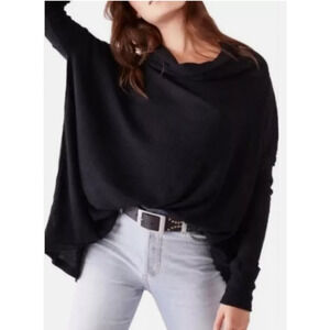 Free People Juicy Long Sleeve Cowl Neck Oversized Black Thermal Top Size S